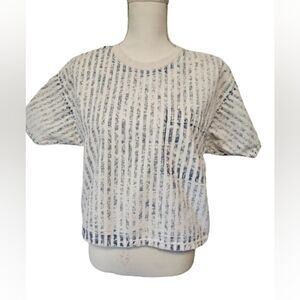 Jolly Vintage Blue and White Striped 80's Crop Top Women's Size Small